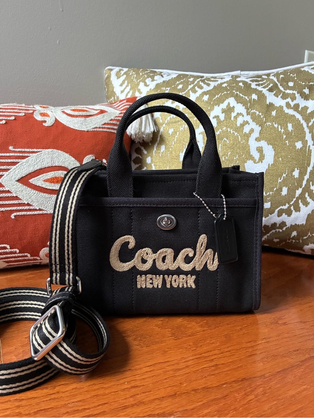 Coach Cargo Embroidered Tote Crossbody Bag 20, NWT, Black / Silver